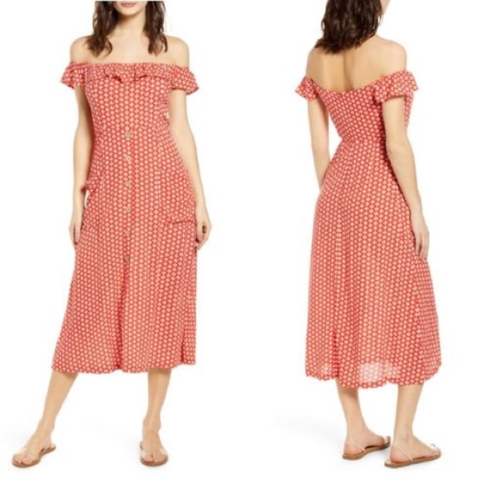 LUSH Burnt Orange Off Shoulder Midi Dress Size M